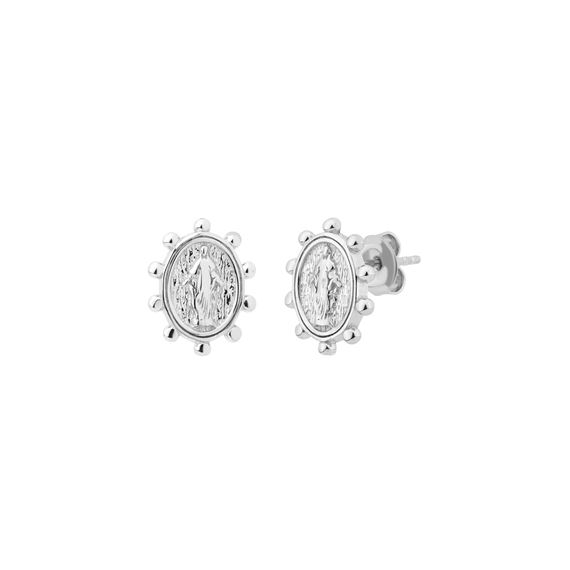 STERLING SILVER MIRACULOUS MEDAL STUD EARRINGS